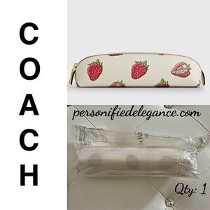 NEW Coach Chalk Multi Strawberry Print Coated Canvas Pencil/Cosmetic/Makeup Case